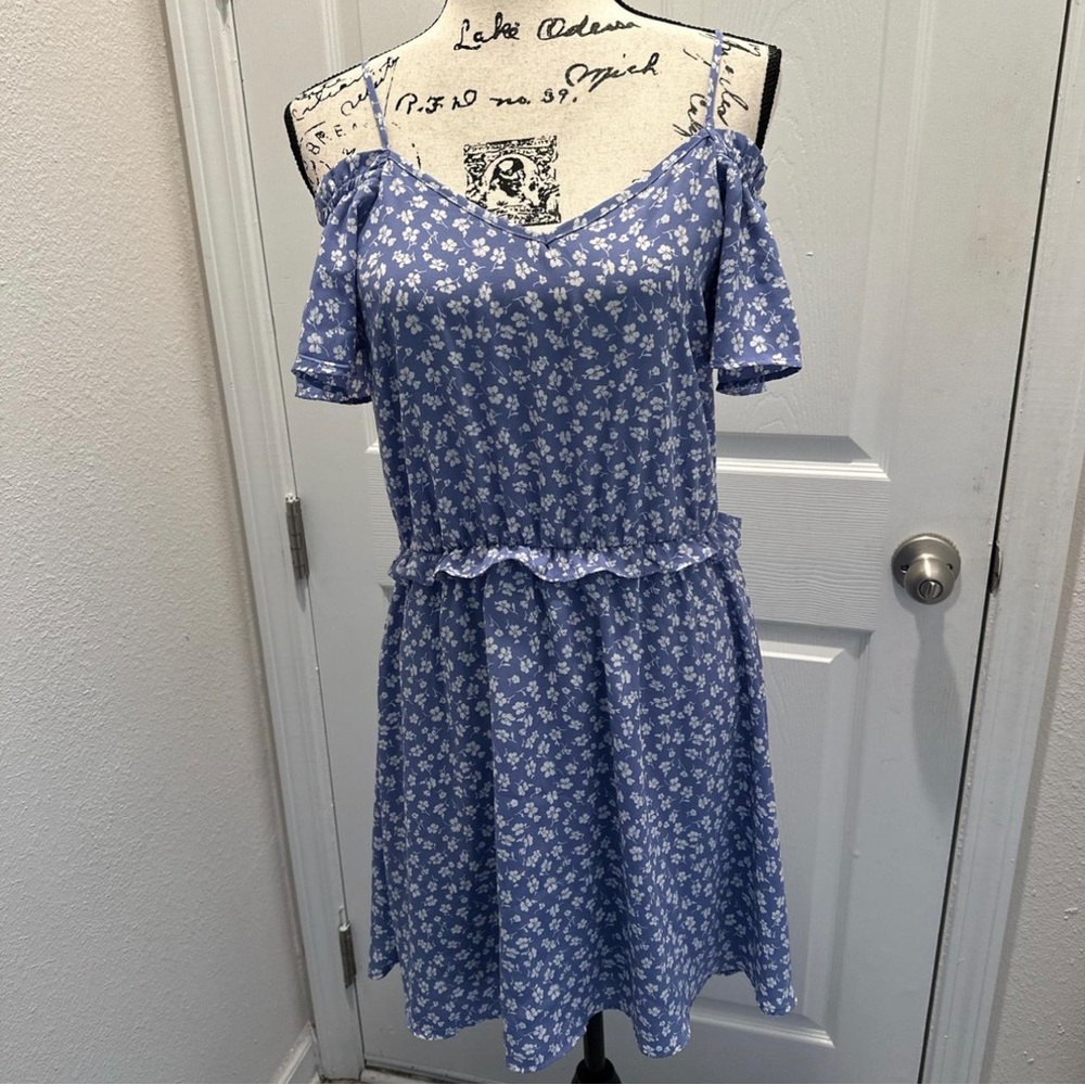 Jessica Simpson Blue Floral Cold-Shoulder Sundress